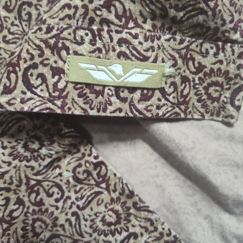 Natural Issue Shirt Mens L Beige Brown Paisley Wrinkle Free Long Sleeve Casual